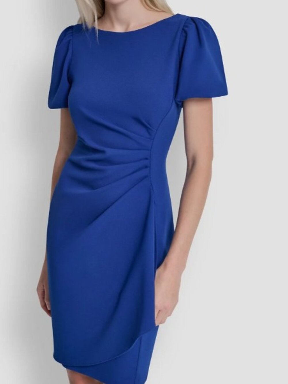 Women's Bubble-Sleeve Scuba Crepe Ruched Sheath Dress Size 4